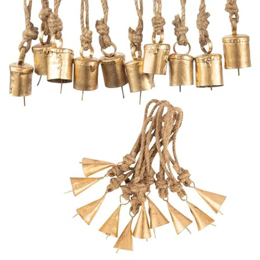 20 Pc Vintage Rustic Metal Cow Bells for Christmas Decor Antique Handmade 4 cm Gold Bells Witch Bells Unique Old Look Xmas Deco