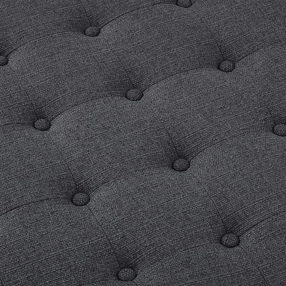 Large Round Upholstered Tufted Linen Ottoman Coffee Table, Large Footrest Ottoman with Wood Shelf Storage-Charcoal