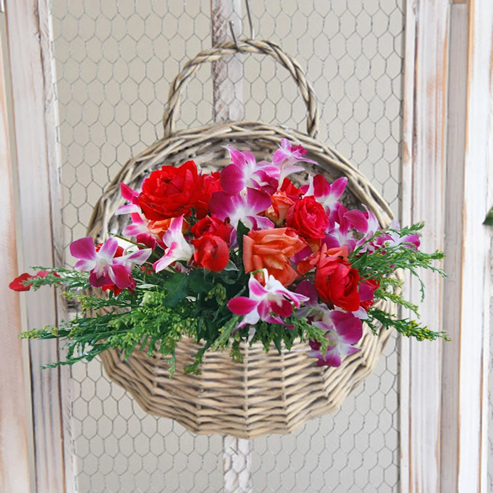 Wall Mount Rattan Basket Wicker Woven Flower Pot Garden Plant Storage Container Home Garden Indoor Outdoor Ornament