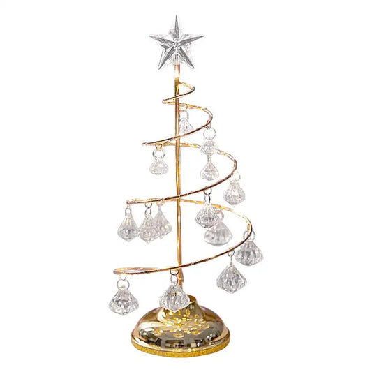 Crystal Christmas Tree For Desk Rotating Crystal Glitter Christmas Tree Electroplating Iron Art Winter Festival Tree Night Light