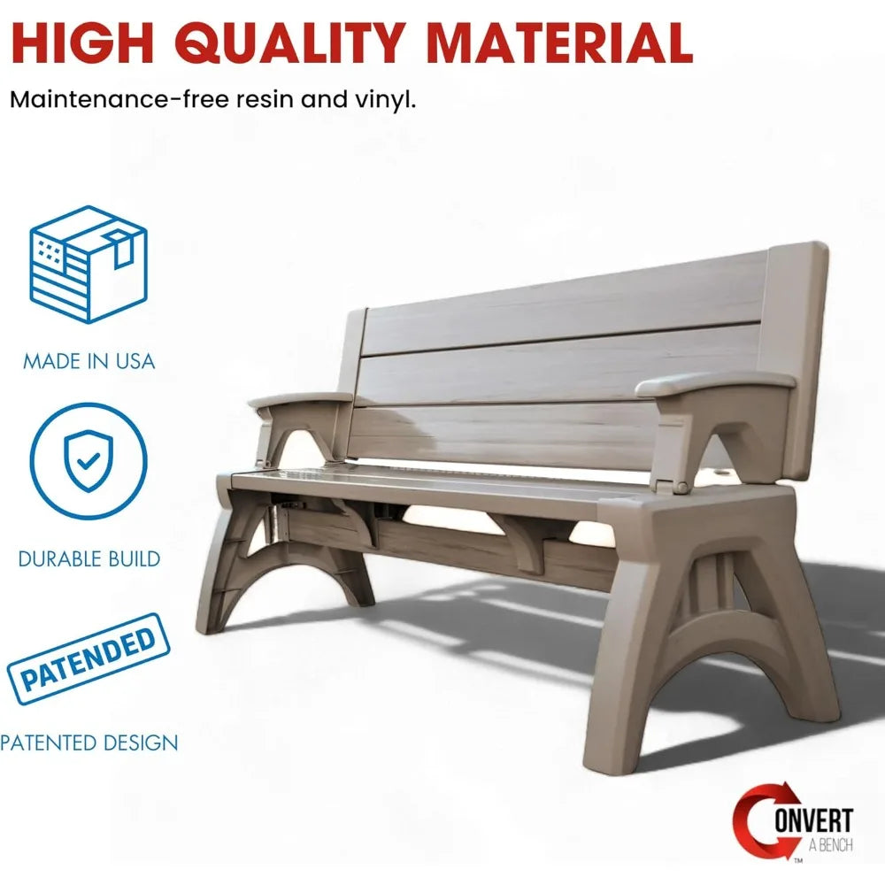 2-in-1 Outdoor Bench & Picnic Table - Foldable, Weather-Resistant Seating - Perfect for Patio, Lawn, Garden, or Deck - Durable C