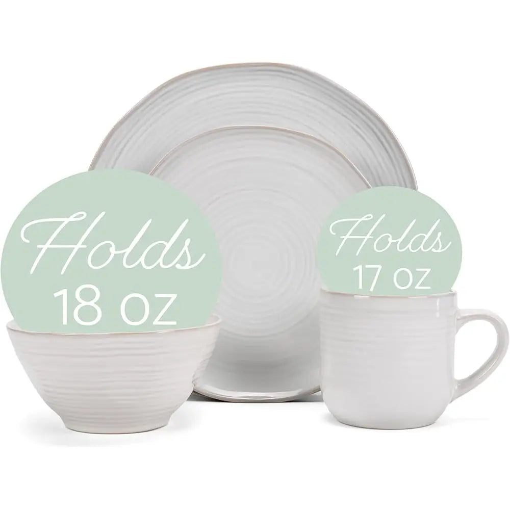 Reactive Glaze Farmhouse Rustic Boho Ceramic Stoneware Dinnerware 16 Piece Plate Bowl Mug Dish Set - Service For 4, Classic
