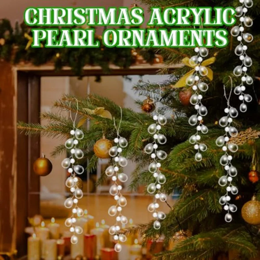 6 Packs Christmas Clear Garland Hanging Ornaments White Pearl Crystal Teardrop Acrylic Beads Xmas Tree Decorations Clear Chande