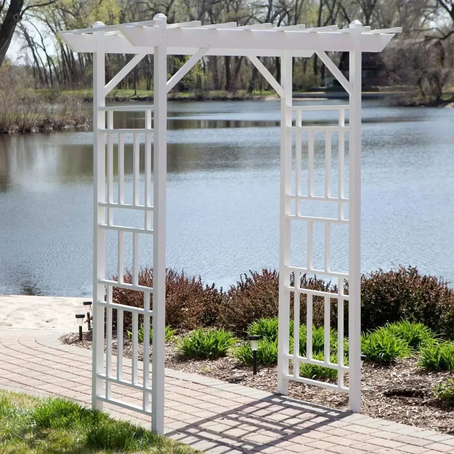 [Discounted Price!Free Shipping!]Vinyl Garden Archway, White, 72" x 85" - Backyard Decorative Arch for Pathways & Entrances w/ T
