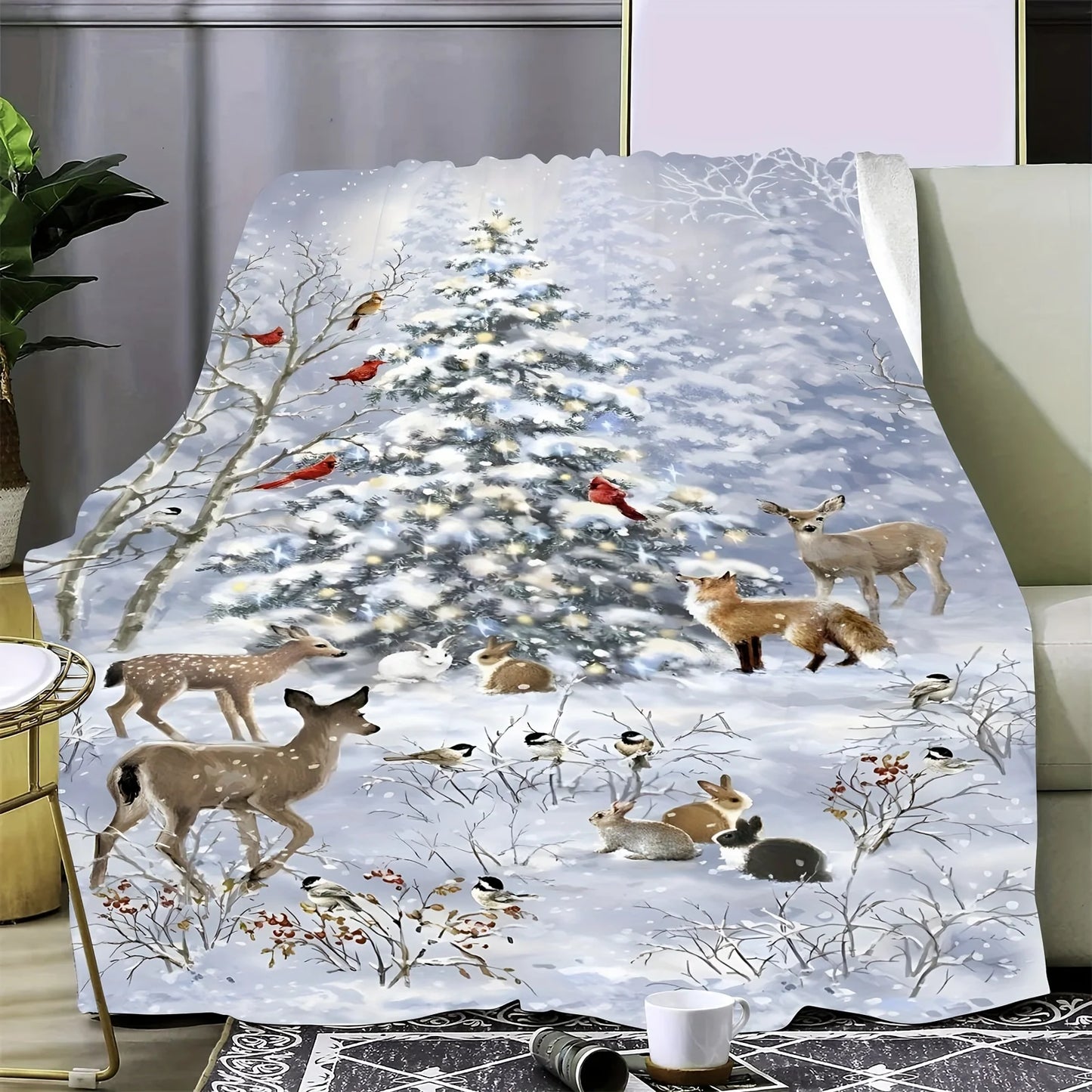 Ultra-Soft Flannel Throw Blanket with Christmas Elk Design - Perfect for Sofa, Bedroom, and Gifts | HD Printt