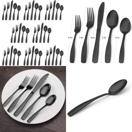 40-Piece Matte Black Stainless Steel Flatware Set, Service for 8, Kitchen Utensils and Tableware Cutlery