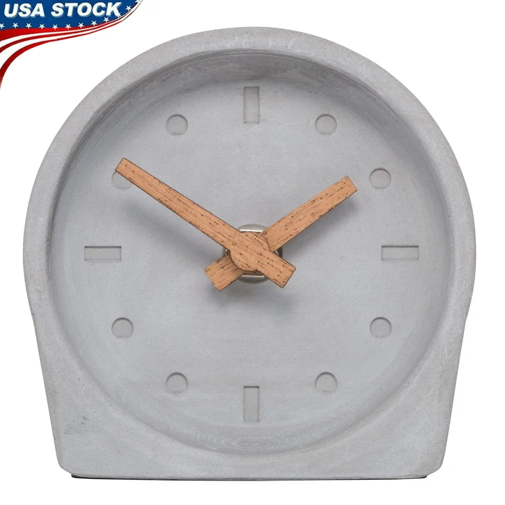4-Inch Quartz Battery Tabletop Clock Open Faced Dial Cement Analog Indoor Home Office Modern Design Minimalist Timepiece