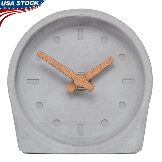 4-Inch Quartz Battery Tabletop Clock Open Faced Dial Cement Analog Indoor Home Office Modern Design Minimalist Timepiece