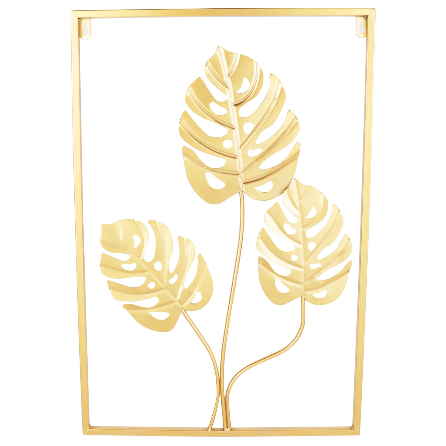 3 Pack Gold Metal Wall Art for Living Room, Large Leaf Frame Accent Leaves Wall Decor Home