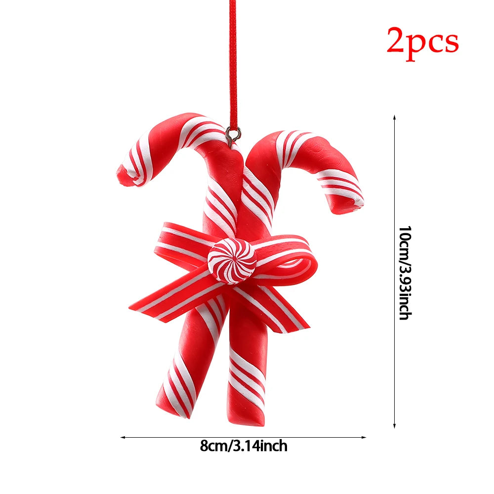2pc 15cm Large Candy Pendant Christmas Decoration Red And White Lollipop PVC Painted Gold Xmas Tree Decora New Year Kids Gifts