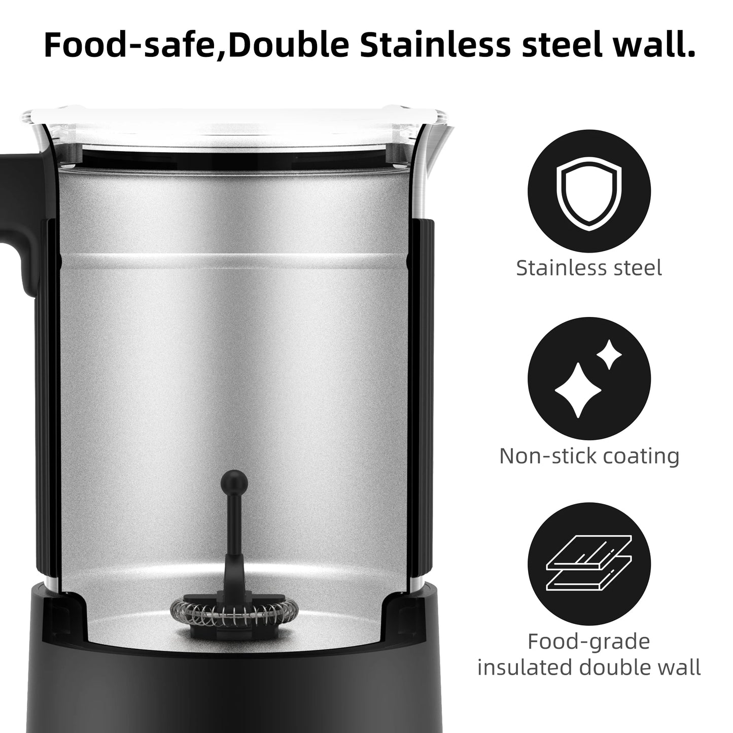 BioloMix 5-in-1 Detachable Milk Frother and Steamer，Automatic Hot/Cold Foam and Hot Chocolate Maker ,Dishwasher Safe