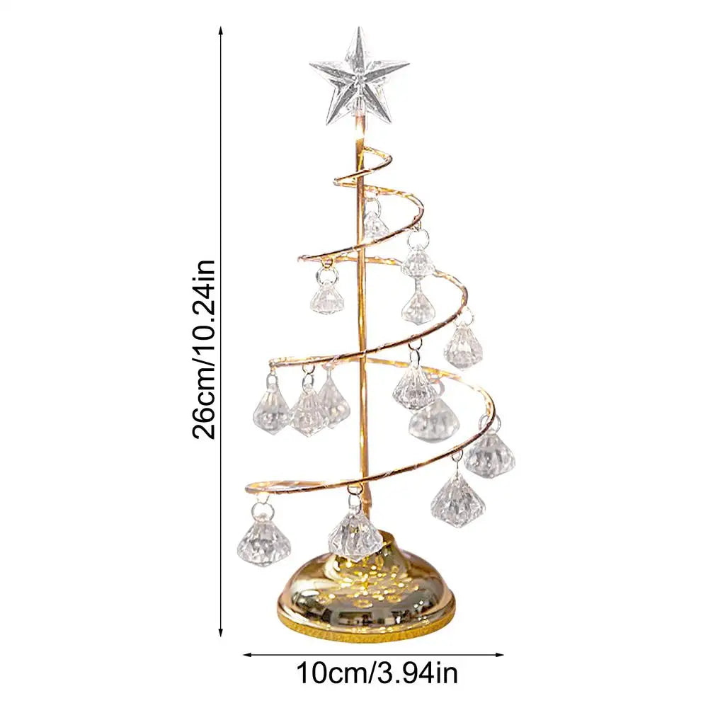 Crystal Christmas Tree For Desk Rotating Crystal Glitter Christmas Tree Electroplating Iron Art Winter Festival Tree Night Light