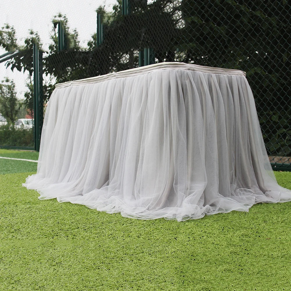 Tulle Table Skirt Elastic Mesh Tulle Tableware Tablecloth For Christmas Holiday Party Table Skirt Wedding Party Decor 100x75cm