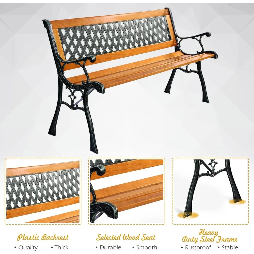 S AFSTAR Garden Bench, 2-3 Person Park Bench with Diamond Weaving Backrest, Pine Porch Bench, 470 LBS Bearing Capacity, Weather