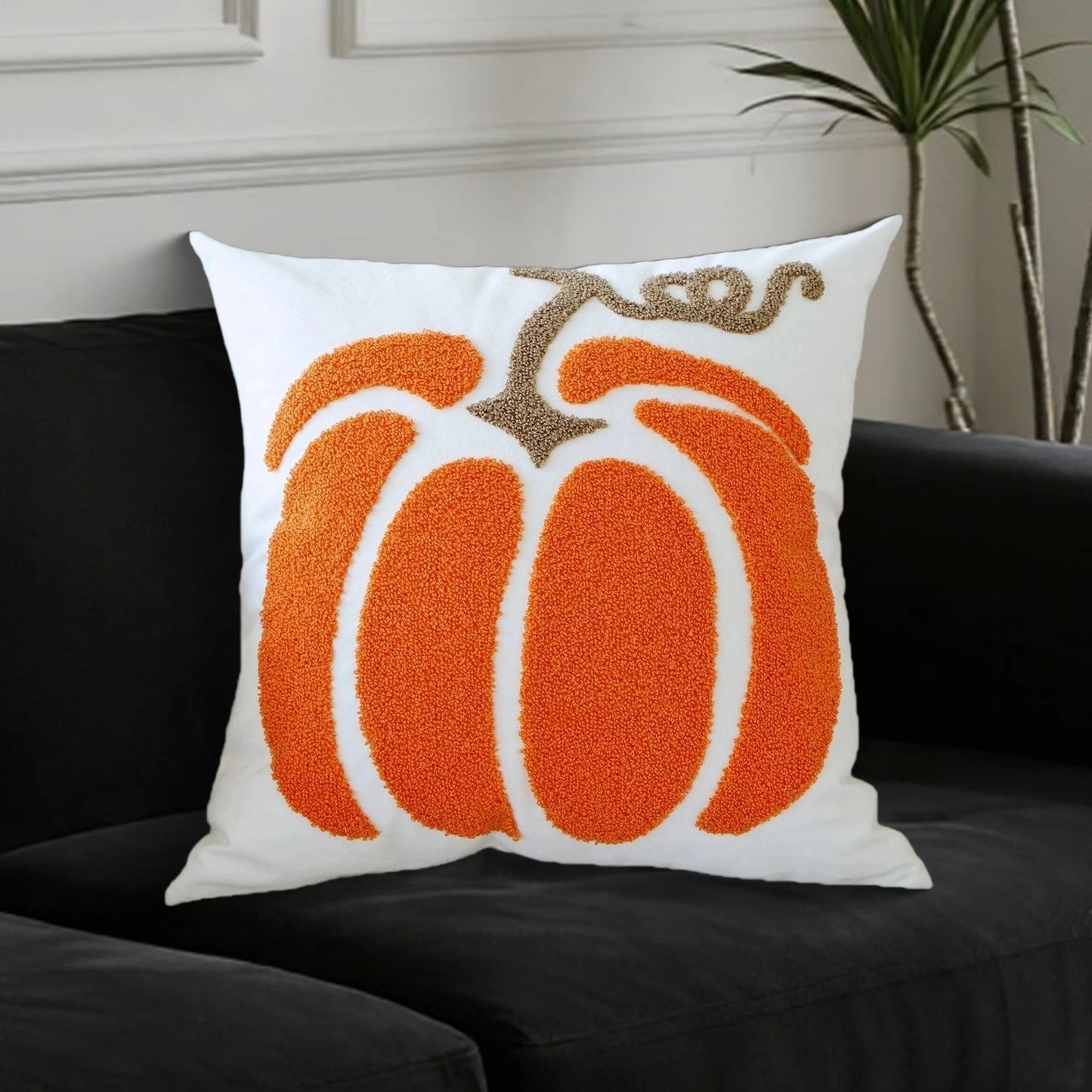 Autumn Harvest Throw Pillow Covers with Festive Pumpkin Embroidery - Decorative Cushion Cases for Home Sofa Couch Bed -