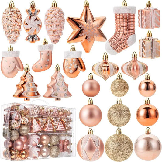 Assorted Christmas Ball Ornaments Set 77 pcs in Rose Gold for Holiday Decorations Shatterproof Christmas Tree Ornaments Ideal f
