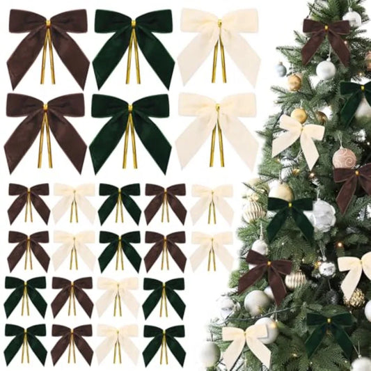 24 Pcs Velvet Bows for Christmas Tree Decoration: Small Christmas Bows for Gift Wrapping Vintage Ribbon Bows for Garland Wreath
