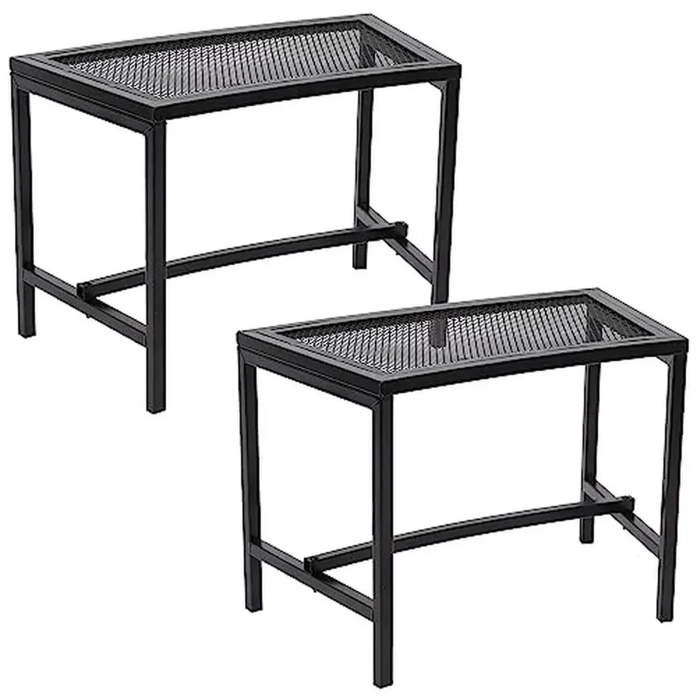 Black Metal Mesh Fire Pit Bench Set of 2 Curved Design Outdoor Campfire Seating Lightweight Alloy Construction 23"x13"x16