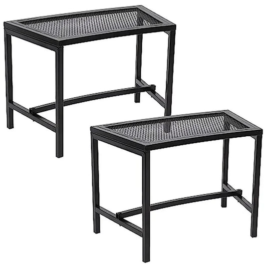 Black Metal Mesh Fire Pit Bench Set of 2 Curved Design Outdoor Campfire Seating Lightweight Alloy Construction 23"x13"x16