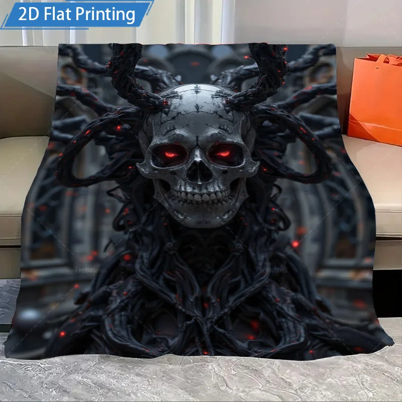 1pc Flannel Blanket Halloween Skull Pumpkin Blanket - Spooky Gothic Style Cozy Throw