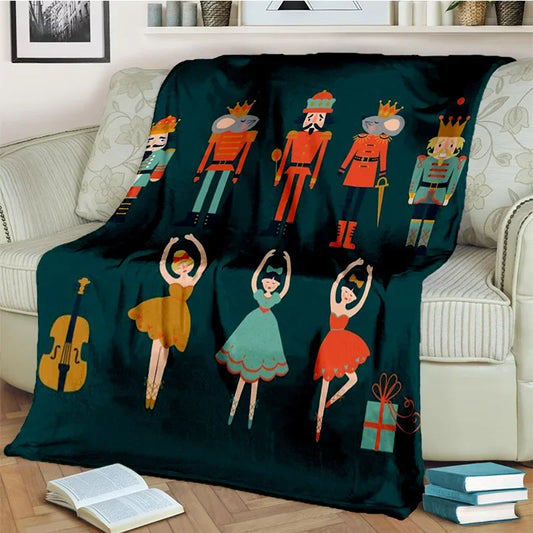 Nutcracker Christmas Tree Cartoon Blanket,Soft Throw Blanket for Home Bedroom Bed Sofa Picnic Travel Office Cover Blanket Kids