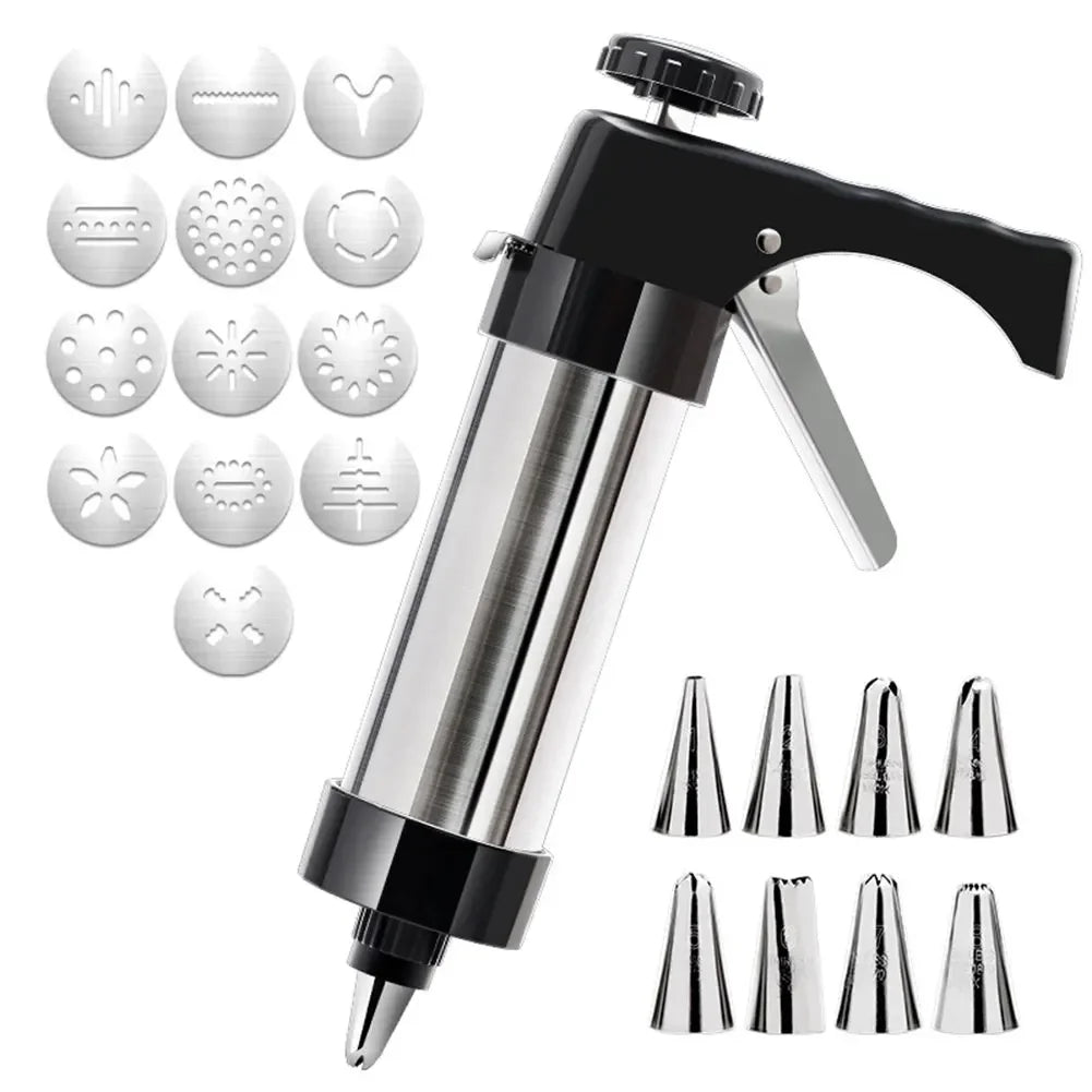 Cookie Press Gun with 13 Cookie Discs+8 Icing Nozzles DIY Cookie Maker Deluxe Cookie Maker for Making and Decorating Cookies