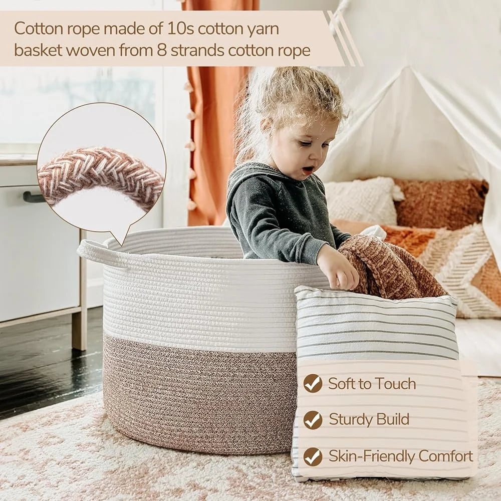 XXXLarge Cotton Rope Storage Basket Woven Laundry Toy Blanket Organizer with Handles Soft Durable Family-Friendly Home Decor