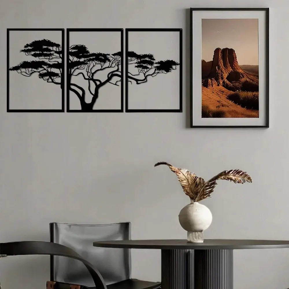 Handmade African Baobab Tree Metal Wall Sculpture - Tribal Free-Spirited Decor Tree of Life Art for Living Room Bedroom Dorm