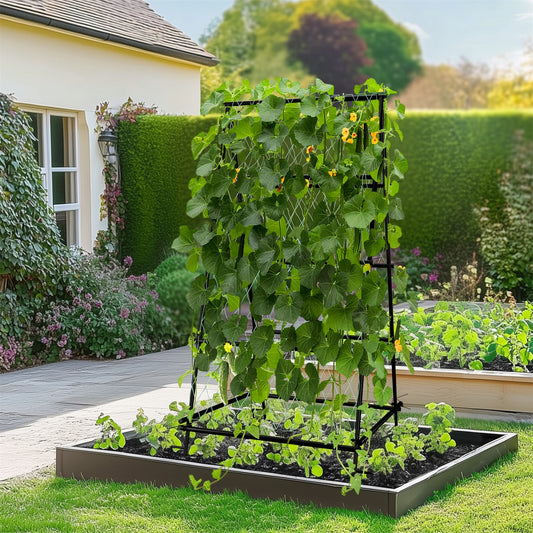 A-Shaped Garden Trellis Climbing Plants Grow Support Frame with Nylon Netting for Beans, Grape Vine, Cucumber, 105CM Tall