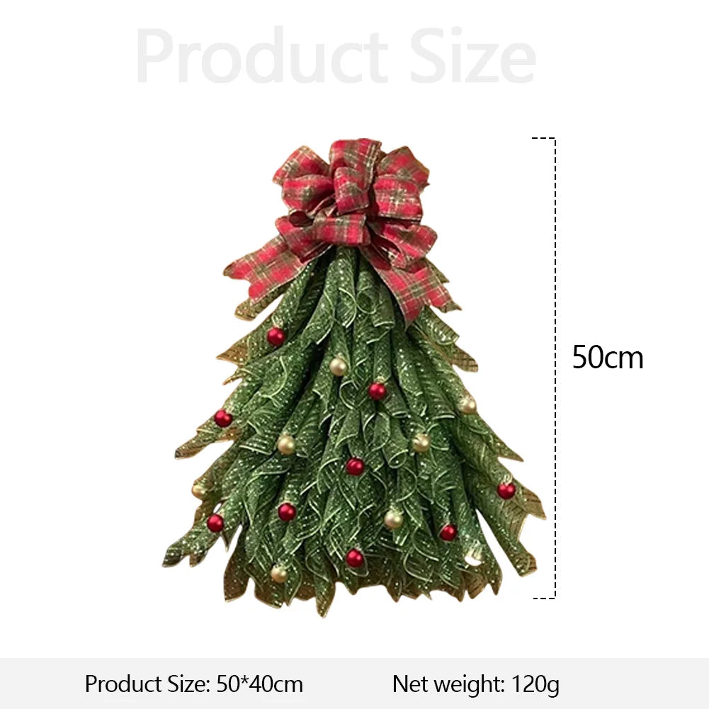 Handmade Christmas Tree Wreath with Bow & Ball Christmas Barb Christmas Wreath Flower Wreath Garland Front Door Decoration