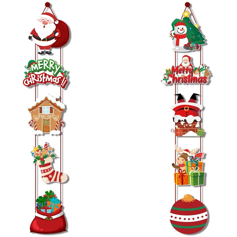 2024 Merry Christmas Hanging Door Banner Santa Claus Snowman Couplet Christmas Decorations， christmas decorations for home