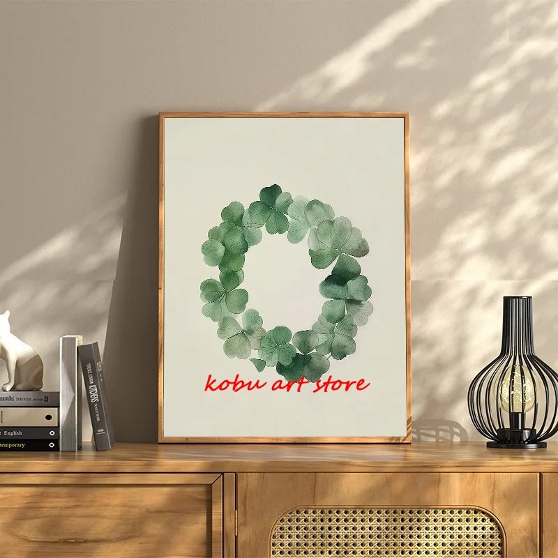 Four Leaf Clover Green Wildflower Field Shamrock Poster Print Canvas Painting St Patricks Day Wall Art Picture Home Room Decor