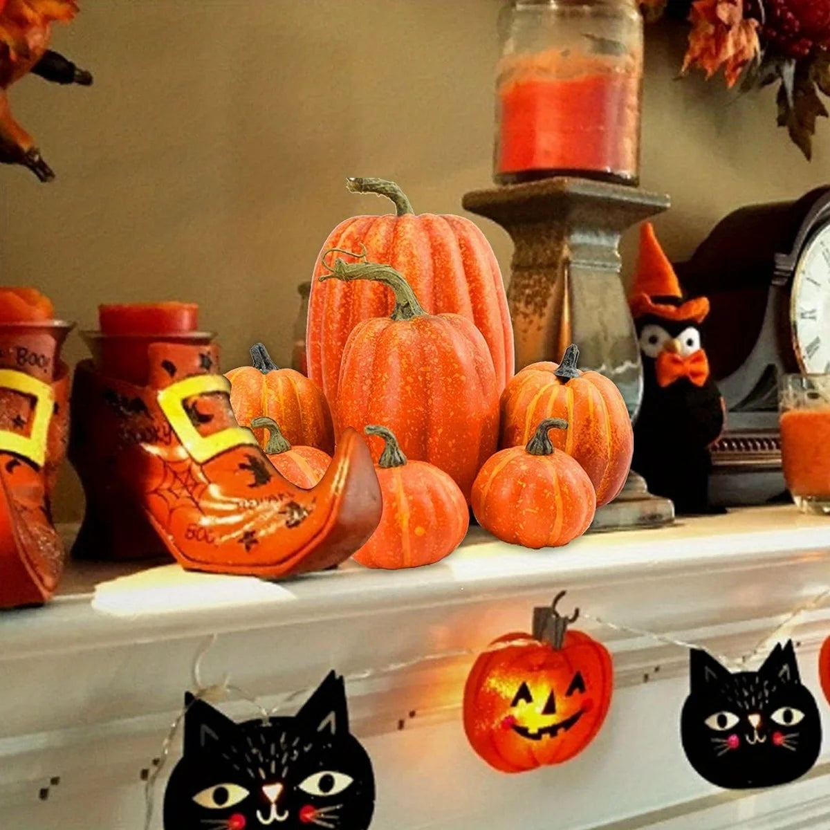 7/ 8PCS Fake Pumpkin Fall Decorations, Orange White Artificial Pumpkins Harvest Faux Foam Pumpkins for Fall Autumn Halloween