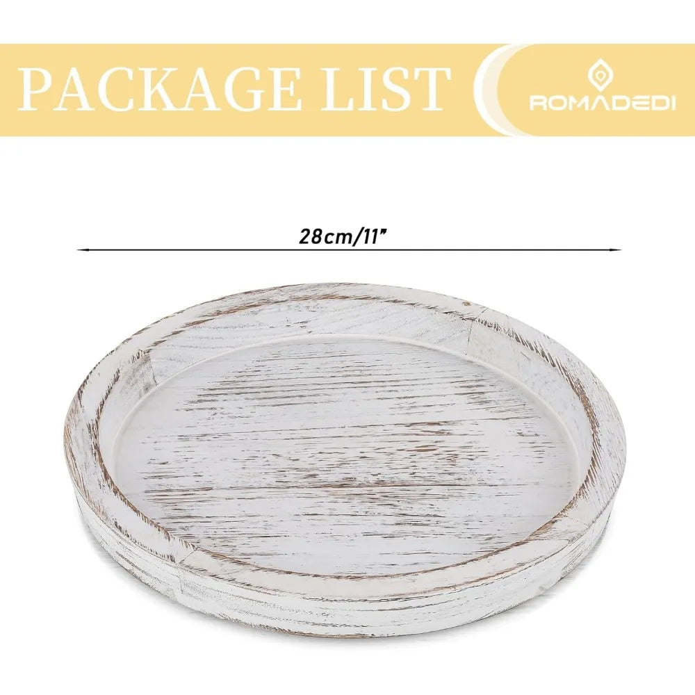 rustic wooden tray candle holder - round wood decorative pillar candle tray for coffee table farmhouse kitchen countertop organ
