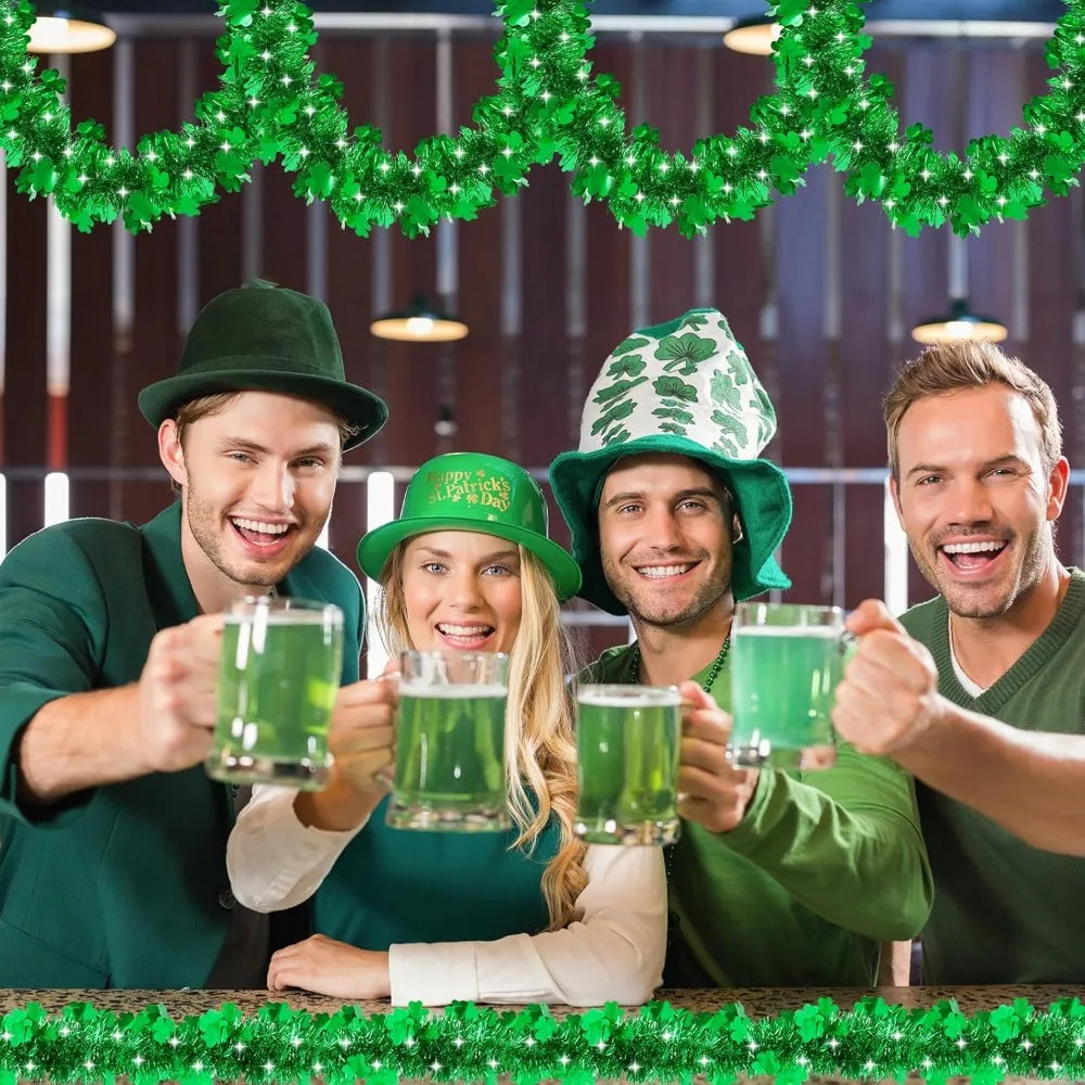 33 FT St Patricks Day Tinsel Garland St Patricks Day Decorations Shamrock Garland Clover Green Twist Metallic Hanging St Patrick