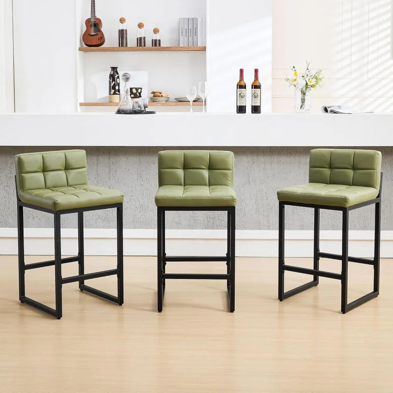 TTY Set of 3, Upholstered PU Leather Counter Height Barstools with Low Back and Thickened Metal Legs, Modern UE