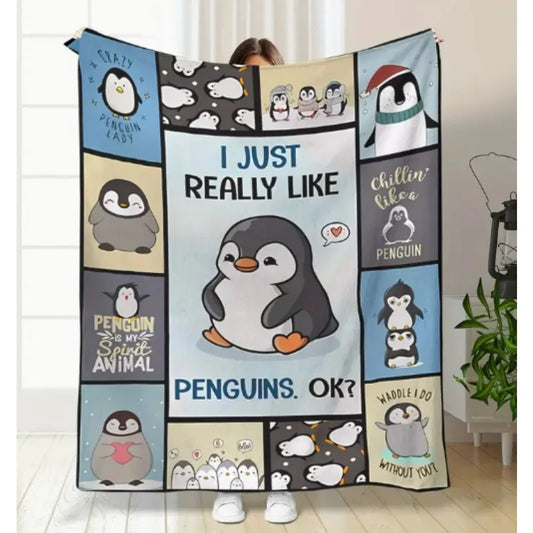 Penguin Lover Blanket, Perfect Gift with Penguin Decoration - Suitable for Sofa, Bed or Floor - Ideal Penguin Birthday Gift