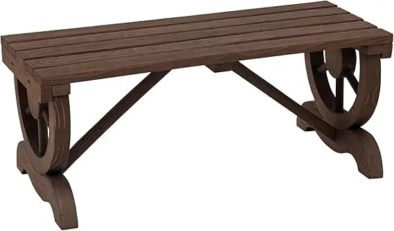 Outsunny 2-Person Wooden Garden Bench, Outdoor Wagon Wheel Porch Bench for Backyard Garden, Support 550 LBS, Rustic Country Styl