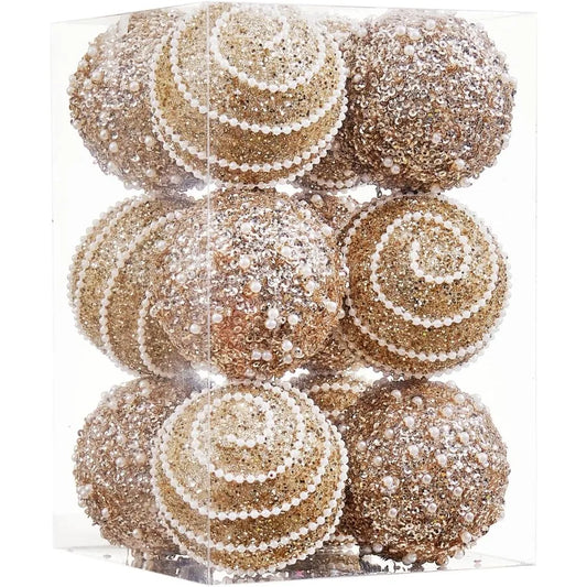 Champagne Gold Christmas Ball Ornaments for Holiday Party Decorations: Shatterproof Plastic Hanging Pearl Balls 70mm 2.76 Diame