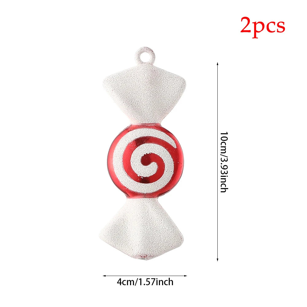 2pc 15cm Large Candy Pendant Christmas Decoration Red And White Lollipop PVC Painted Gold Xmas Tree Decora New Year Kids Gifts