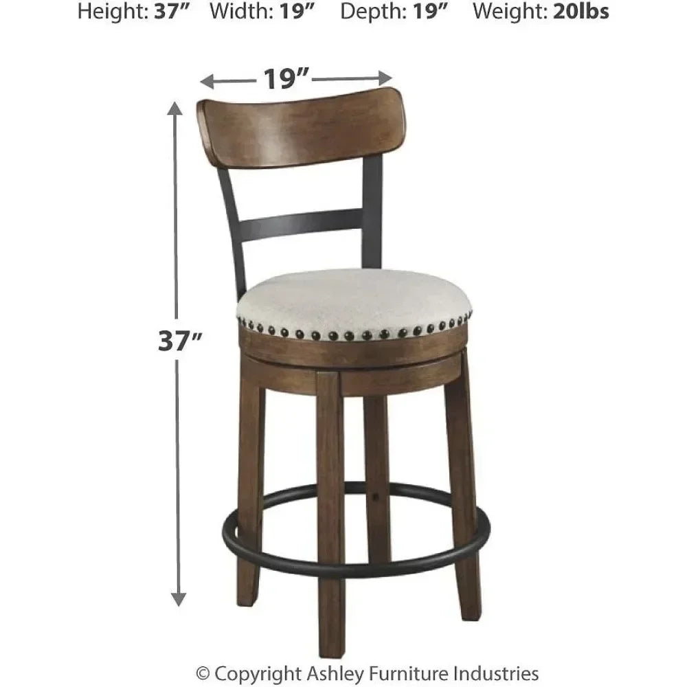 XMSJ-Valebeck Rustic Farmhouse 24.5” Counter Height Swivel Bar Stool, Brown