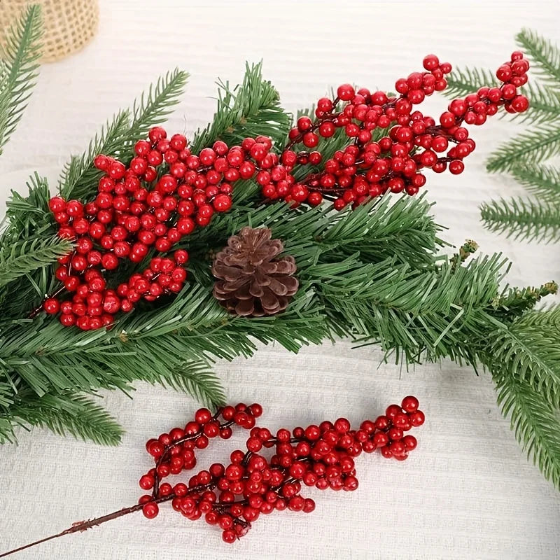 12PCS Set of Bright Red Artificial Christmas Tree Decoration Berries - DIY Holiday Decoration