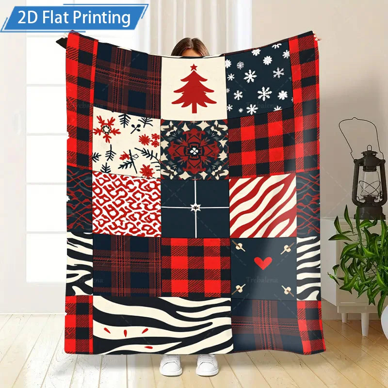 1pc Flannel Blanket Christmas Plaid Blanket, Festive Patchwork Design for Cozy Home Decor