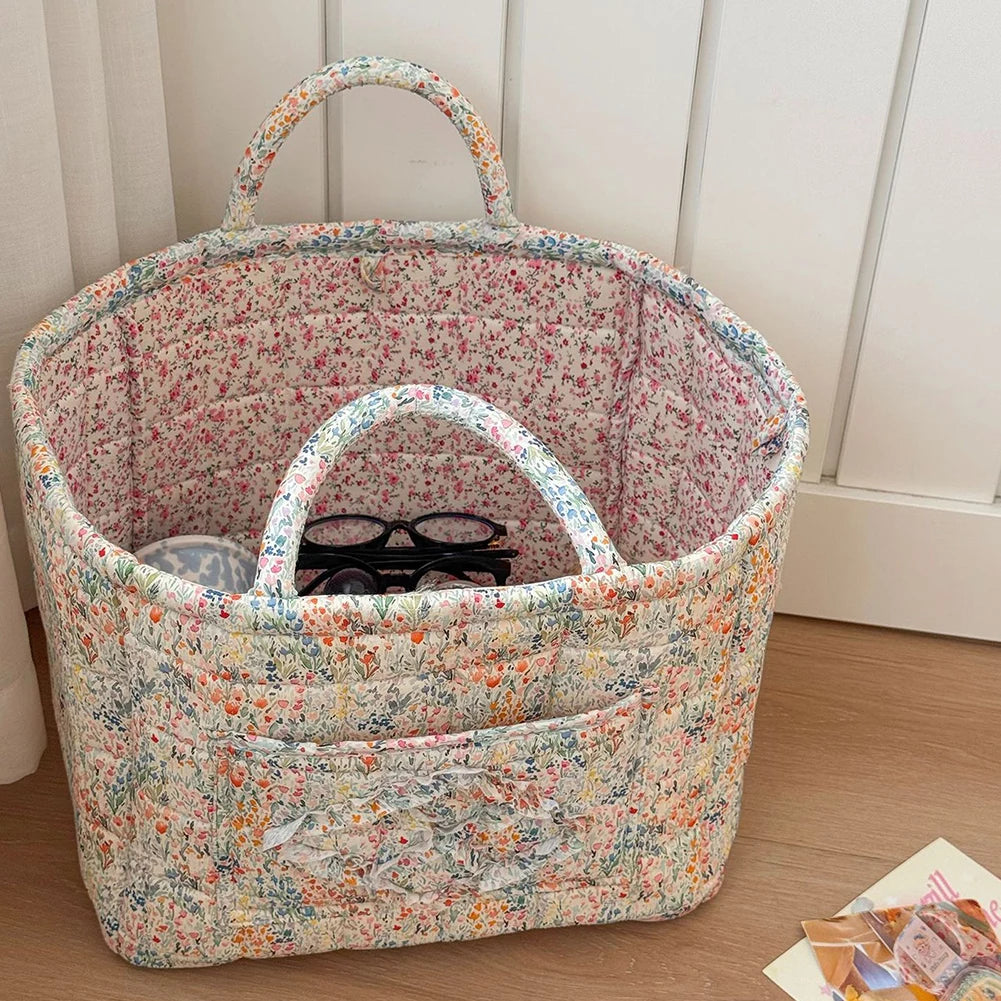 Fabric Pastoral Debris Organizing Bag with Easy Carry Handles Laundry Storage Bin for Shelves Closet Laundry Home Office Decor