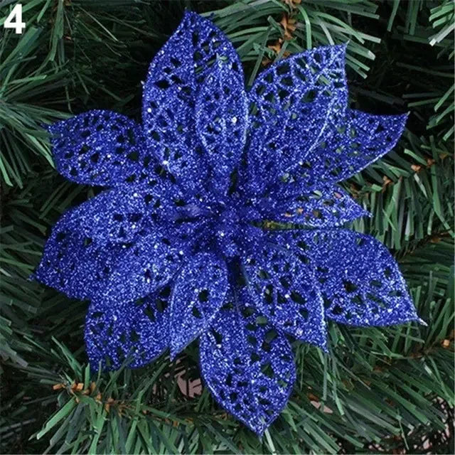 10Pc 6''(10cm) Glitter Hollow Artificial Flower for Children Birthday Party Decoration New Year Christmas Decor for Home Orchid