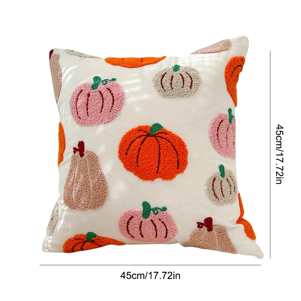 Embroidered Halloween Pillowcase 45x45cm Orange Pumpkin Throw Cushion Covers Pumpkin Fall Throw Pillow Covers for Couch Sofa Bed