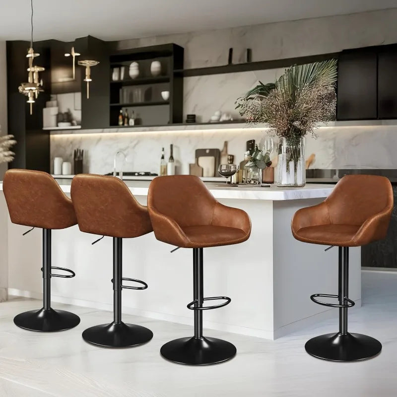 Bar Stools Set of 4, PU Leather Swivel Counter Height Barstools, Adjustable Bar Chairs with Backrest and Footrest, Kit