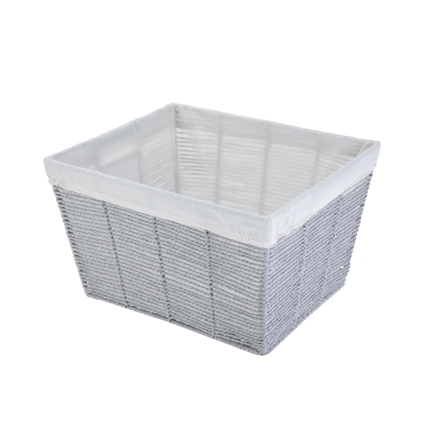 (4 Pack) Medium Grey Paper Rope Baskets, Removable Liner, Decorative Storage Bins for Shelves, Bathroom, Closet