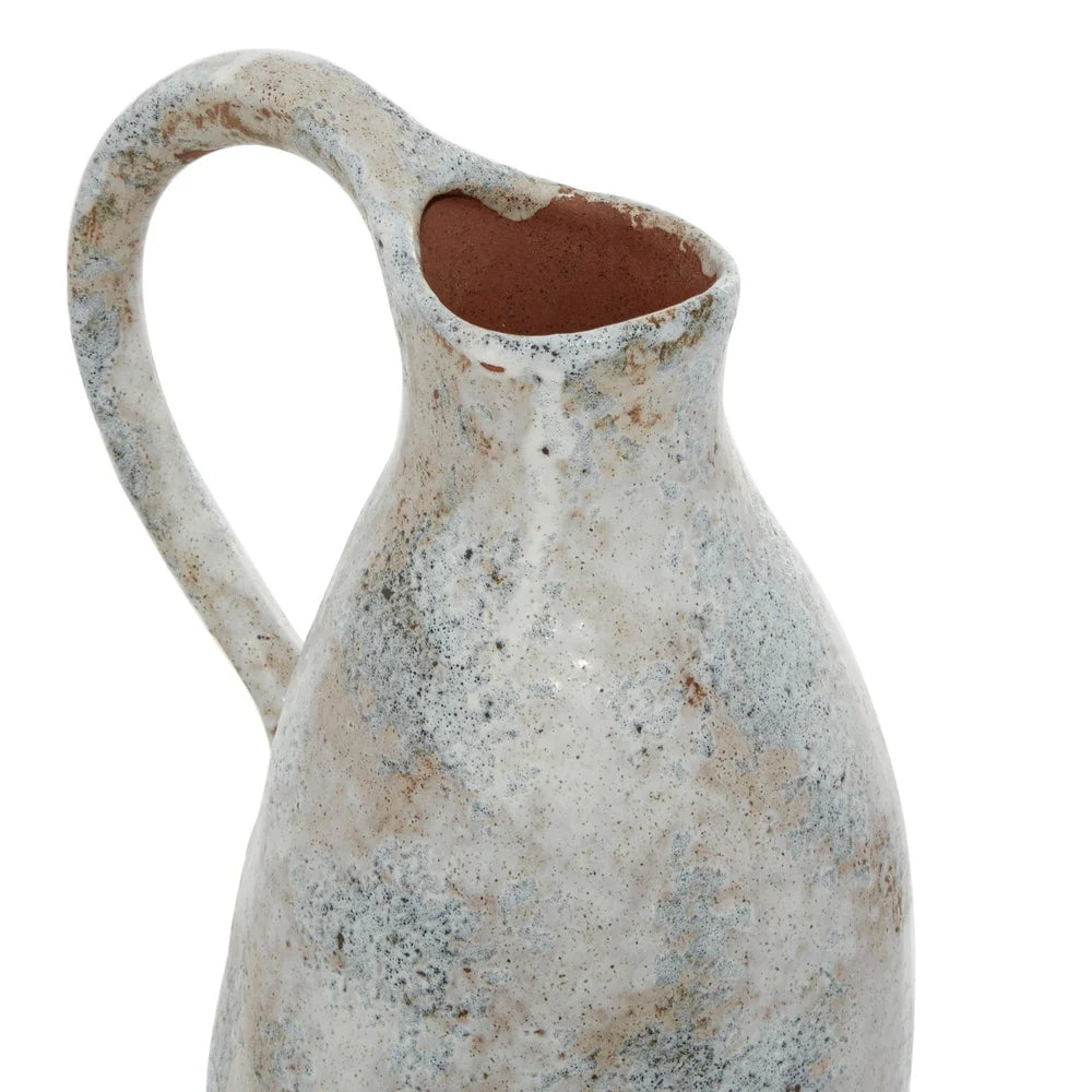 Handmade White Ceramic Vase with Terracotta Accents Dried Flowers Indoor Home Decor Farmhouse Style 14 Inch Unique Design