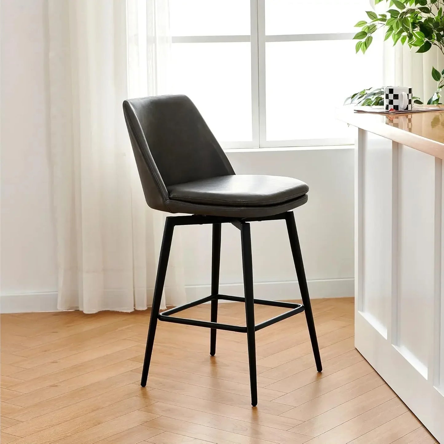 XMSJ.Counter Height Swivel Barstools, FSC Certified Upholstered Faux Leather Bar Stools Set of 3, Metal Base, 27.2" Seat Height,